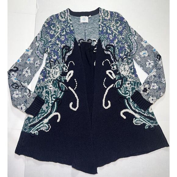HWR Anthropologie Cardigan Women’s Size S Navy Blue Emma Embroidered Open Front - Picture 1 of 16